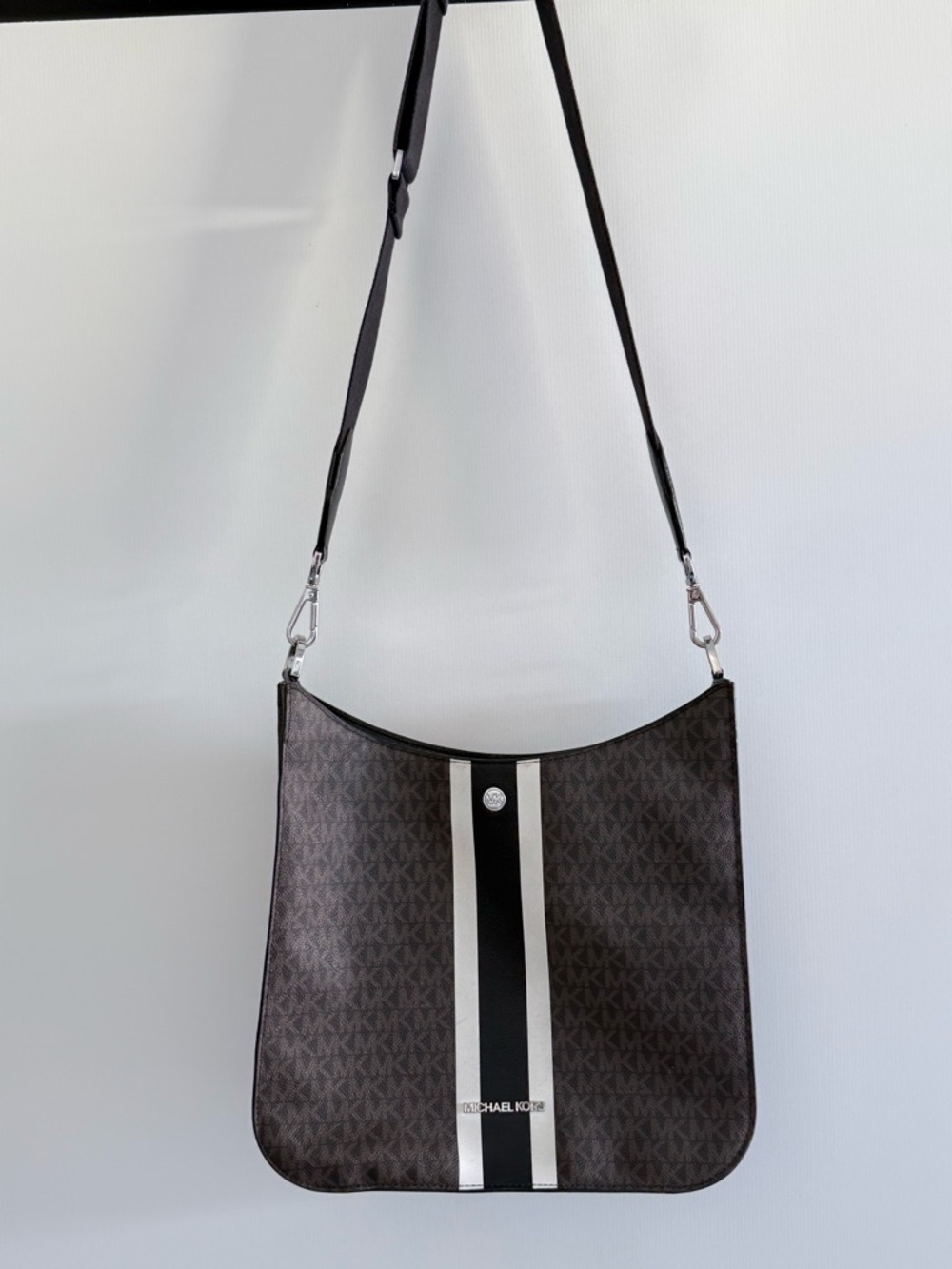 Michael Kors Brown Logo Messenger Bag with Black and White Stripe - Picture 4 of 5